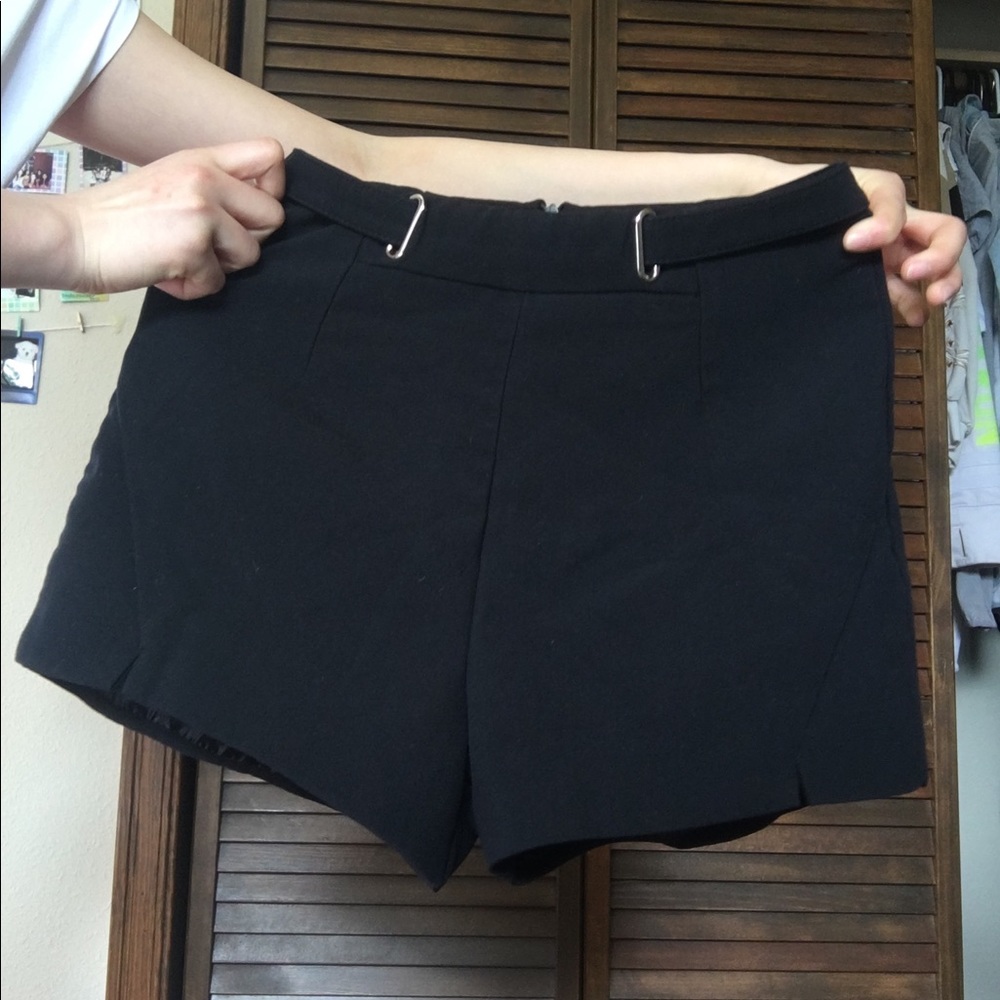 High waisted black shorts with buckle